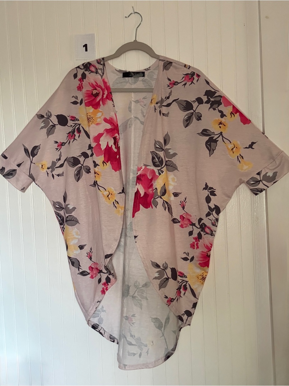 Floral Open-Front Lightweight Kimono Shrug - Pink Floral